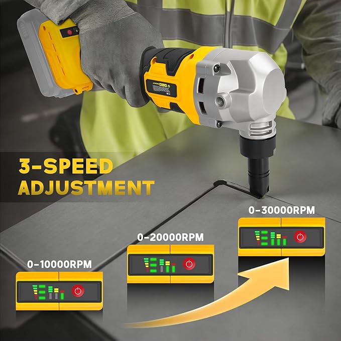 Cordless Metal Nibbler for DeWalt 20V Battery, Brushless Nibbler Metal Cutter with 3 Speed, Electric Nibbler Steel Cutter for Stainless Steel, Aluminium, 30000RPM, Dusty Bags, 2 Blades(No battery)