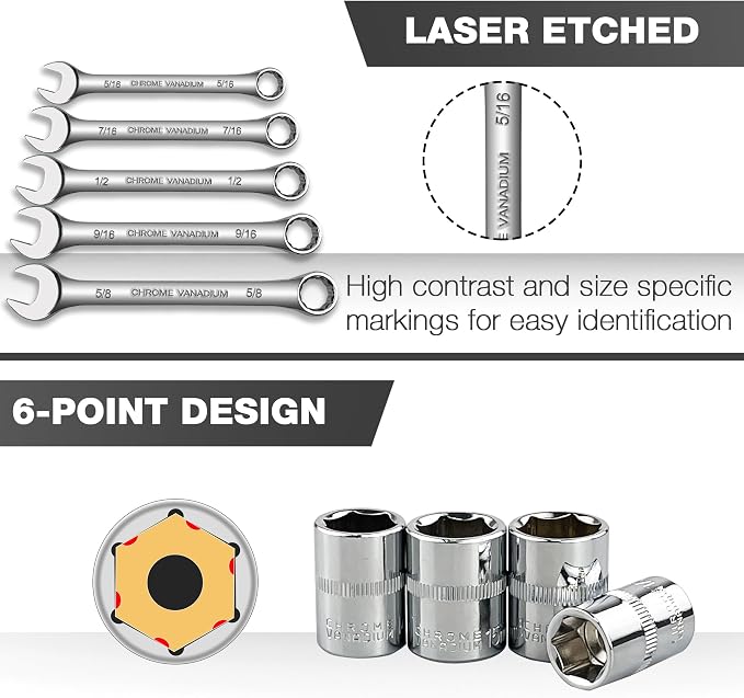 EACELIY 122Pcs 1/4" & 3/8” Drive Impact Socket Set, Ratchet Socket Wrench Set with Extention Bar, Adapter, Screw Bits,Drive Bit Holder, Spark Plug Socket,CR-V