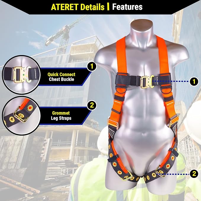 Construction Harness 5 Point Adjustment, Back D-Ring, Grommet Legs, Multiple Styles I OSHA ANSI Compliant