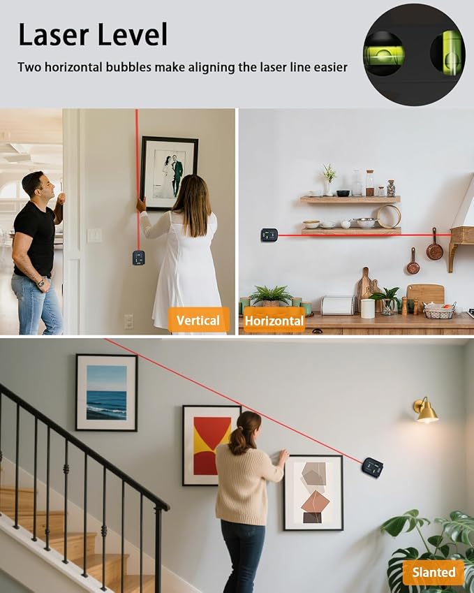 4-in-1 Laser Level Tool with Line Laser, Drill Dust Collector, Wall Bracket, Electronic Vacuum Suction Cup, 1800 mAh Battery, Leveler Tool Perfect for Picture Hanging, Painting, Home Renovations