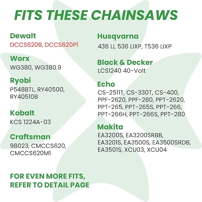 BYANE 12-Inch Carbide Chainsaw Chain 3/8"LP Pitch .043" Gauge 45 DL | Fits DeWalt 20V DCCS620, Milwaukee M18 FUEL, Echo CS-2511T, and EGO AC1200 (Replaces R45)