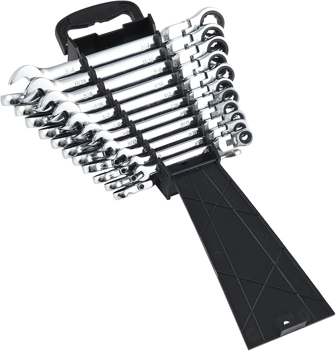 Garvee 22 Piece Ratcheting Combination SAE & Metric Wrench Set | Metric 8-18mm & SAE 1/4"-3/4" Arc CR-V Steel 72-Tooth 5° Swing | for Automotive Repair & Home Maintenance