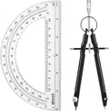 EBOOT Student Geometry Math Set, Metal Drawing Compass and 6 Inch Clear Swing Arm Protractors 180 Degree Math Protractor(Black)