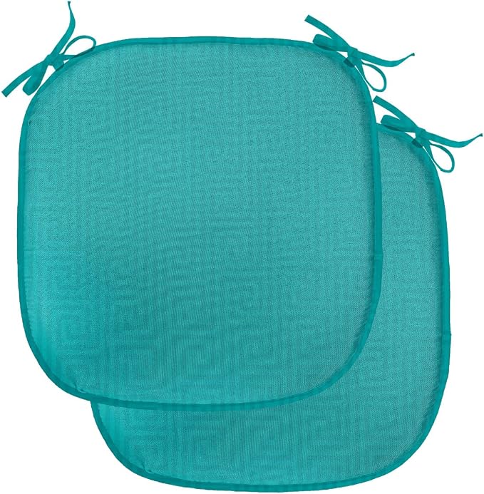 Lunarable Abstract Chair Seating Cushion Set of 2, Classic Monochrome Design Meander Greek Motif Repetition Illustration, Anti-Slip Seat Padding for Kitchen & Patio, 16"x16", Teal and Dark Turquoise