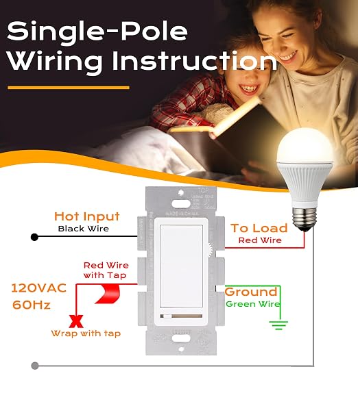 [10 Pack] Cloudy Bay 3-Way/Single Pole Dimmer Electrical Light Switch for 150W LED/CFL, 600W Incandescent/Halogen,Wall Plate Included,Pack of 10