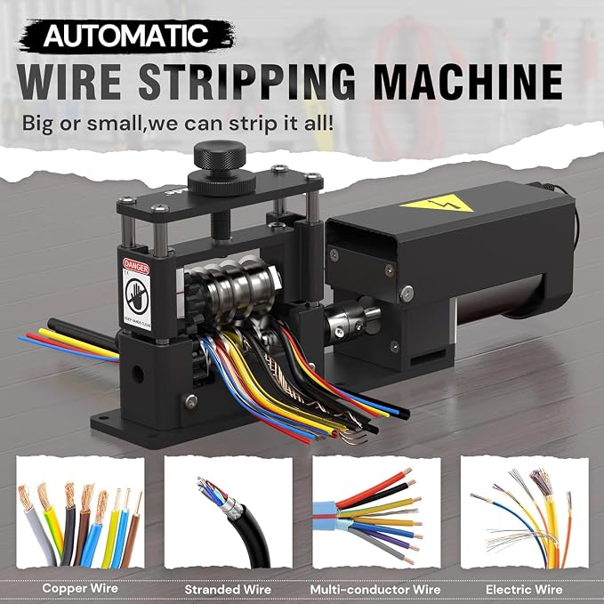 Automatic Wire Stripper Machine with Upgraded Motor, Electric Cable Stripping Tool Featuring 6 Channels and 5 Carbide Blades for Efficient Copper Wire Recycling (250 MCM–14 AWG)