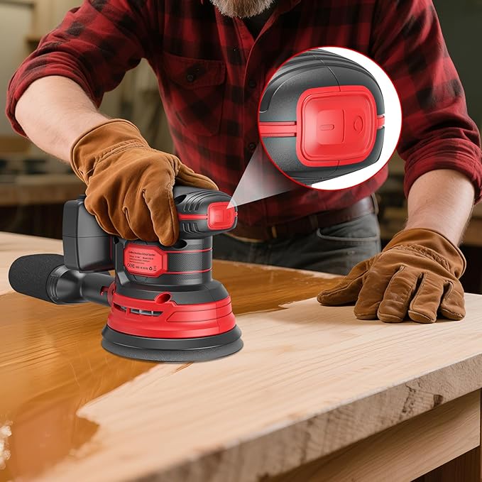Cordless Orbital Sander Compatible For Milwaukee 18V, Electric Orbit Sander with Brushless 12000 RPM 6 Variable discs Speed Sander Machine With Dust Collector for Woodworking Sanding (No Battery)