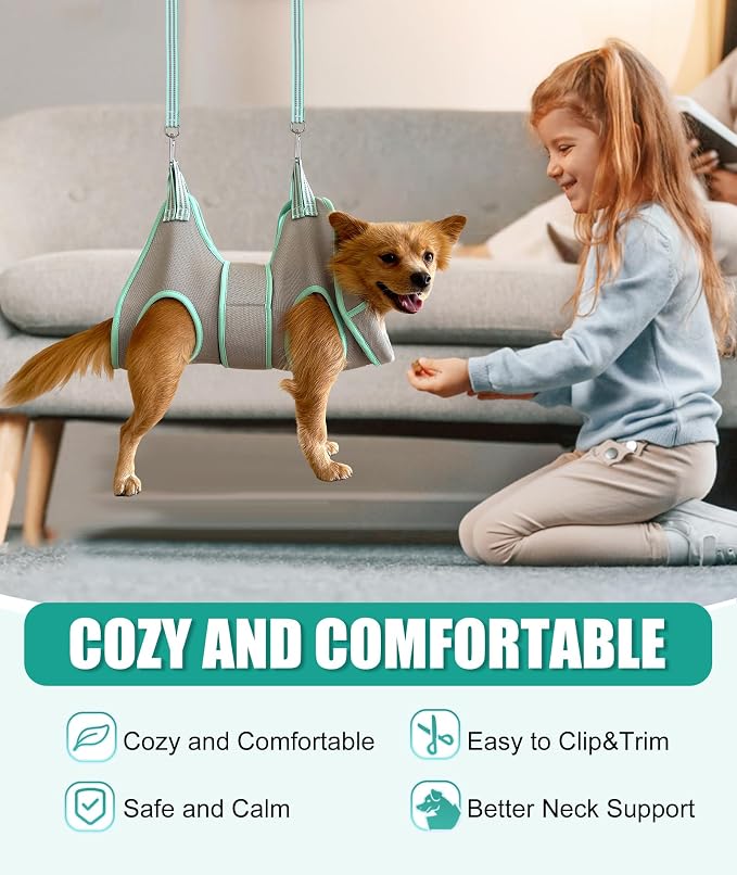 Kkiimatt Dog Grooming Hammock Harness, Small Dog Groming Sling, Gray Dog Hanging Harness for Nail Trimming,Dog Nail Clipping Hanger Restraint Holder
