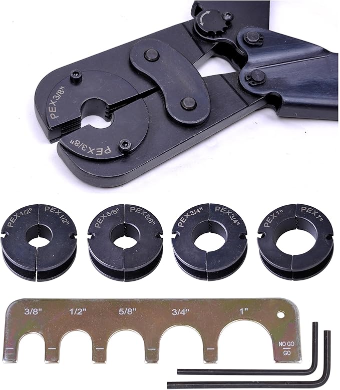 Pex Crimper Tool Kit for 3/8,1/2,5/8, 3/4,1-Inch Plumbing Copper Ring, Pex Tubing Cutter,5-in-1 Copper Crimp Ring Removal Tool