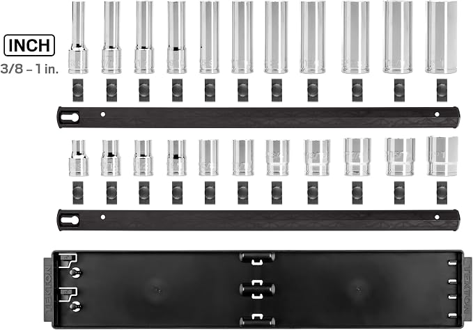 TEKTON 1/2 Inch Drive 6-Point Socket Set, 22-Piece | SHD92209 | (3/8 - 1 in.), Shallow and Deep, Socket Rail