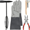 4-Piece Welding Slag Removal Tool Set - 10 Inch Chipping Hammer with Coil Spring Handle, Multi-Functional Pliers, Wire Brush, Welding Gloves