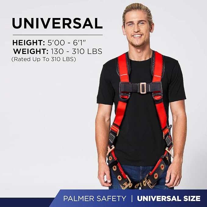 Full Body Harness with 5 Point Adjustment, Dorsal D-ring, Grommet Legs, Two Side D Rings, and Fall Indicators