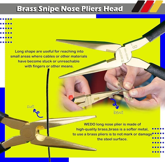 WEDO Brass Pliers Set - Non-Slip Handle, 8" Snipe Nose & Bent Nose Pliers, 200mm