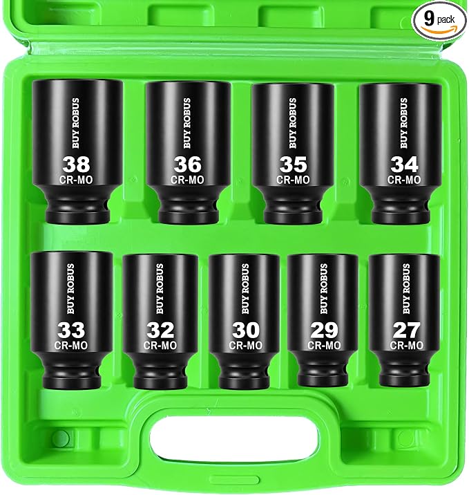 1/2'' 9 PCS Drive Impact Socket Set Metric,12point 27mm 29mm 30mm 32mm 33mm 34mm 35mm 36mm 38mm Socket,Axle Nut Sockets