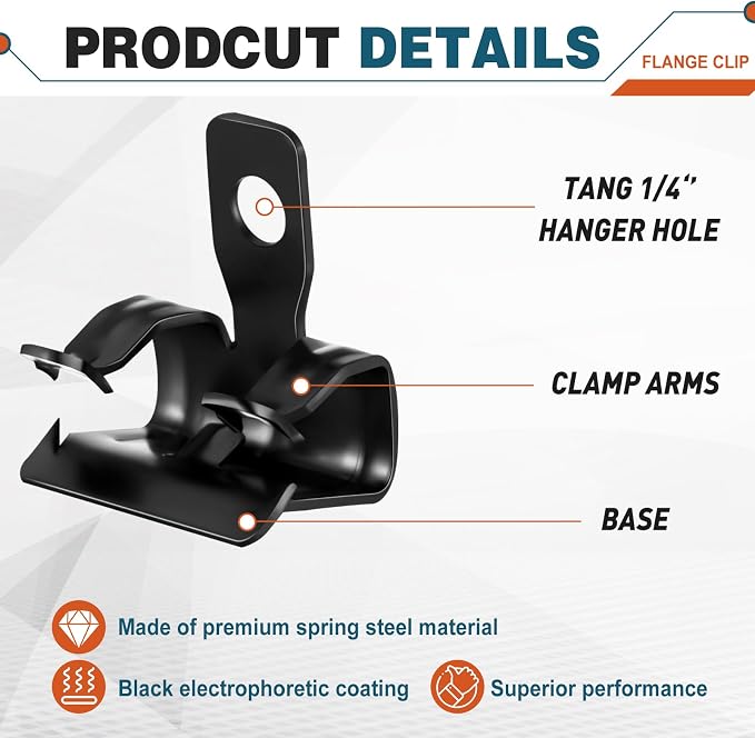 Hicarer 50 Pcs Hammer-On Flange Clip Side Mount 5/16-1/2 Inch Clamp for Beam with Hole Cable Clip for Flanges Spring Steel