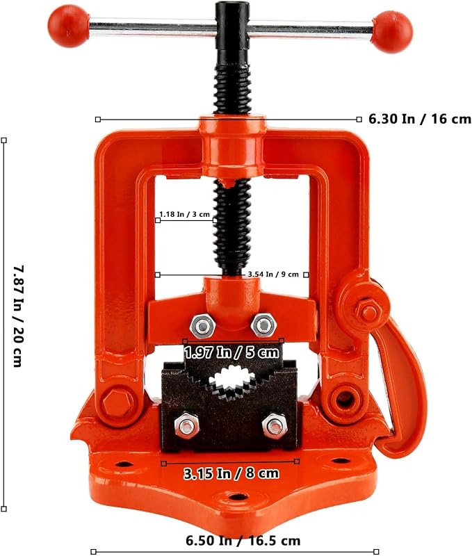 2 Pack 0.4 to 2.4 Inches Heavy Duty Pipe Vise, Forged Bench Yoke Pipe Vice Threader Pipe Plumbing Vise for Cutting, Fixing Pipes from 10 to 60mm, Orange