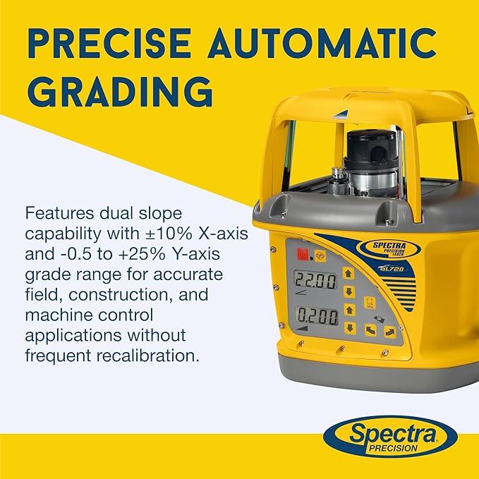 Spectra Precision GL720 Dual Slope Grade Laser - Automatic Grading - Dual Slope Capability - Self-Leveling - Long-Range - Receiver, Rod Clamp and Case