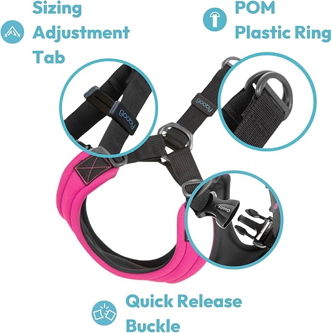 Gooby Escape Free Sport Dog Harness, Choke-Free, Pink, Small | Patented escape-free frame; Reduces choking; 4-point adjustment; Soft neoprene padding; Durable webbed straps