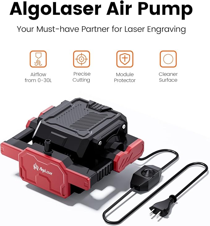 AlgoLaser Air Assist for Laser Engraver – Air Assist Pump Kit with Adjustable 30L/Min Airflow, Remove Smoke & Dust, Protect Laser Lens, Reduce Surface Temperature, Low Noise for Laser Engraving