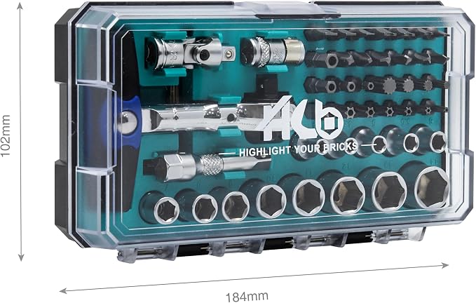HB 49-Piece 1/4" Drive Socket & Bit Set, 90-Tooth Swivel Head Ratchet Kit