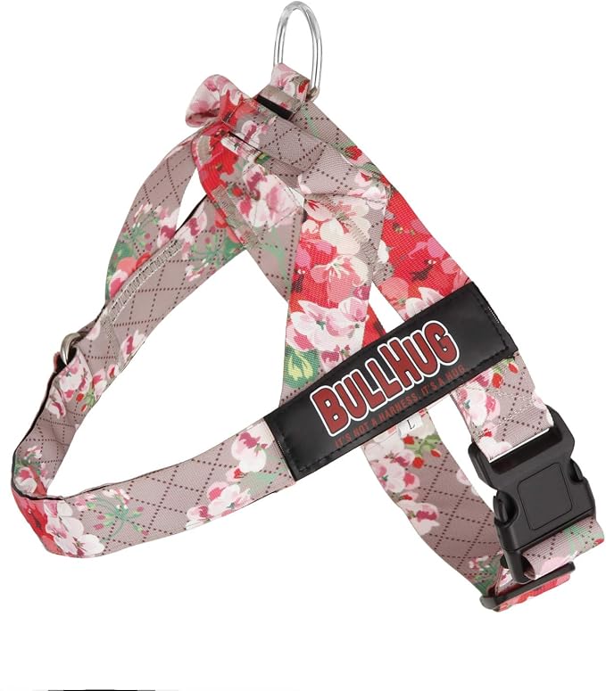 Adjustable Dog Harness– No Pull, No Choke – for English Bulldogs, French Bulldogs, Pugs & Broad-Chested Breeds – Easy, Safe Walks (Pink Floral, XL)