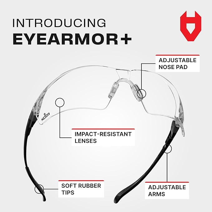 NoCry Safety Glasses with Clear Anti Fog Scratch Resistant Wrap-Around Lenses and No-Slip Grips, UV Protection. Adjustable (Black & Black, 10 pack)
