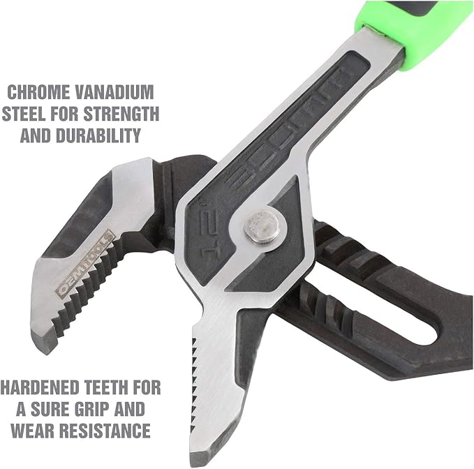 OEMTOOLS 22648 3 Piece Groove Joint Pliers Set, For Gripping, Pulling, and Turning Pipe and Fasteners, Includes 8", 10", and 12" Pliers, Chrome Vanadium Steel, Hardened Teeth, TPR Grips