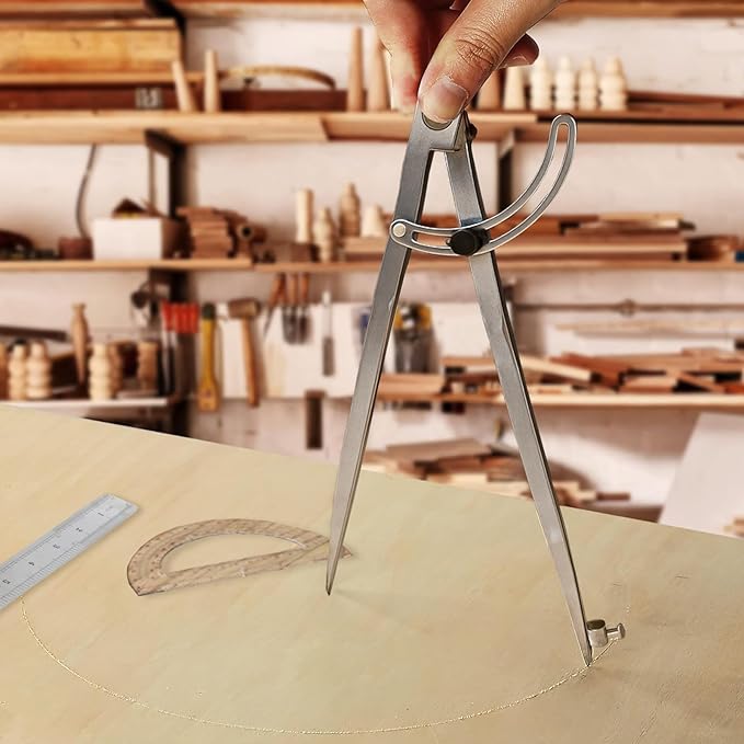 Compass Geometry Tool, Drawing Compass, Professional 8 Inch Large Compass with Wing for Woodworking, 6 Inch Protractor, 8 Inch Ruler for Carpenter, Drafting