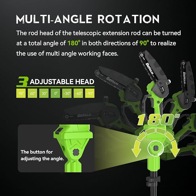 2 IN 1 Electric Pole Saw Brushless 21V Battery Chainsaw Cordless with Rotatable Pole 15FT Max Reach, Shoulder Strap, Battery Powered Chain Saw for Tree Trimming and Wood Cutting Tool -- Green