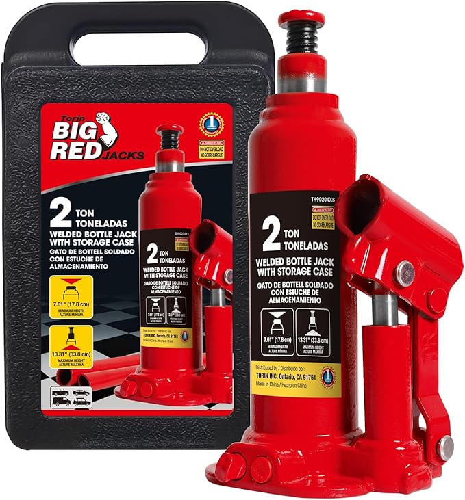 BIG RED T90213 Torin Hydraulic Welded Bottle Jack with Blow Mold Carrying Storage Case, 2 Ton (4,000 lb) Capacity, Red