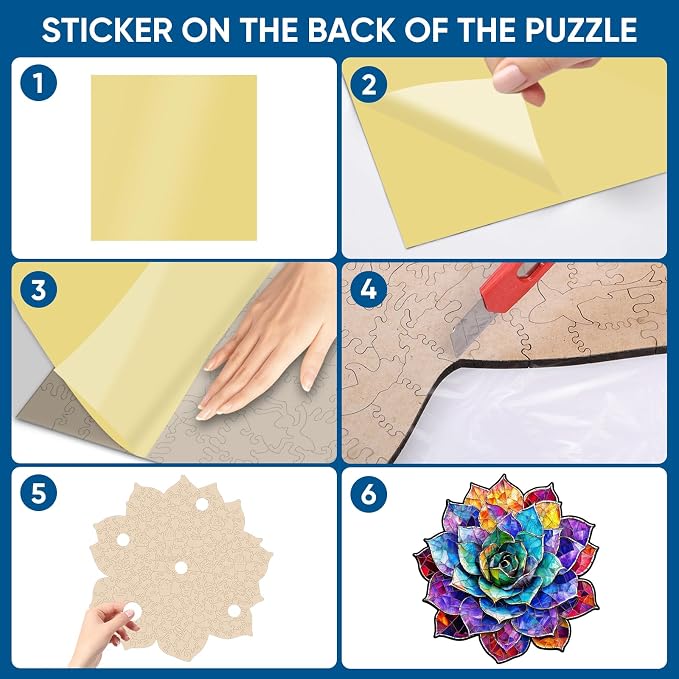 Delobil Stained Glass Succulent Wooden Puzzles for Adults, 200 Pieces Mandala Jigsaw Puzzles, Unique Shaped Medium Size Wood Puzzle Gift for Kids, Family Game 11.2'' x 11.4''