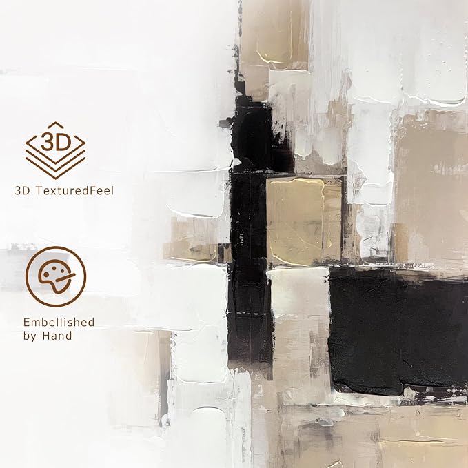 Zessonic Neutral Abstract Wall Art, Large Modern Textured Framed Canvas Wall Decor, Minimalist Prints Paintings, Earth Tone Black Beige Brown Artwork Pictures for Home, Living Room, Office, 24"x36"x2