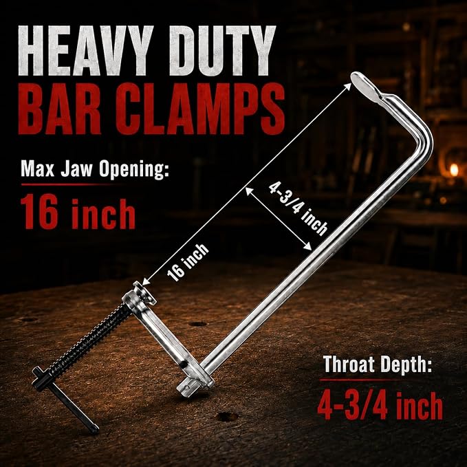 Light Duty 16" F-Style Clamps, 880 lb Forged Alloy Steel, 2-Pack