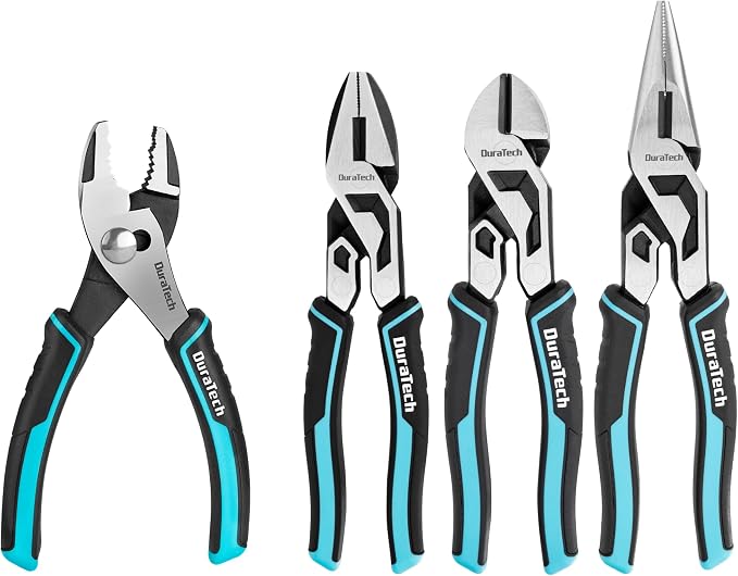 DURATECH 6 Inch Slip Joint Pliers, Small Pliers with Comfortable TPR Handle, High Carbon Steel, Swivel Rivet & DURATECH 3-Piece Compound Pliers Set, Gen 2 Dual Pivot Design for Ultra Labor-Saving