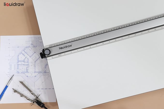 Liquidraw Drafting Board - 20" x 26" | Parallel Motion Bar Table Has 6 Adjustable Working Angles | Includes Drawing Board Clips & Set Square | for Artists, Architects, Students & Professionals