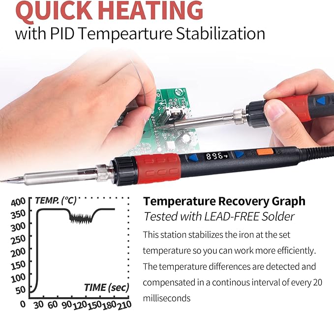 YIHUA 928D-III Soldering Iron,110W High Power, Fully Digital Display °F /°C- Temperature Control Soldering Tool, Accurate 194~896°F, with ON/OFF Switch, Iron Tip, Brass Wool, Automatic Sleep Mode
