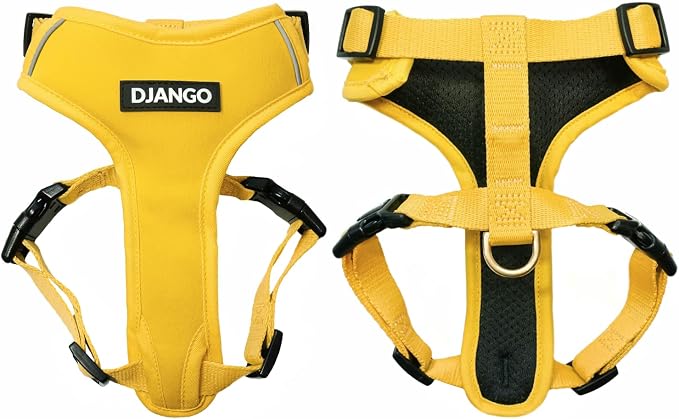 Adventure Dog Harness - Stylish Medium Dog Harness for Outdoor Adventures and Everyday Wear - Dandelion Yellow Neoprene Adjustable Harness for Dogs with Reflective Piping and Solid Brass D-ring
