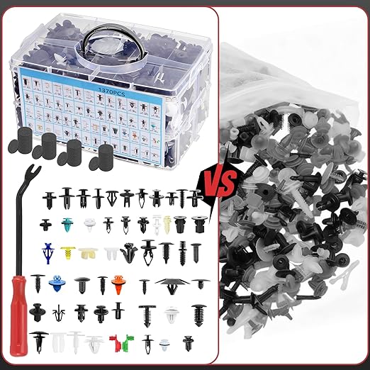 1501Pcs Universal Auto Body Fastener Kit - 54 Sizes Black Nylon Push Pin Rivets. 3-Layer Organizer Box with Trim Removal Tool for Toyota Ford GM Bumper Fender (1501Pcs)