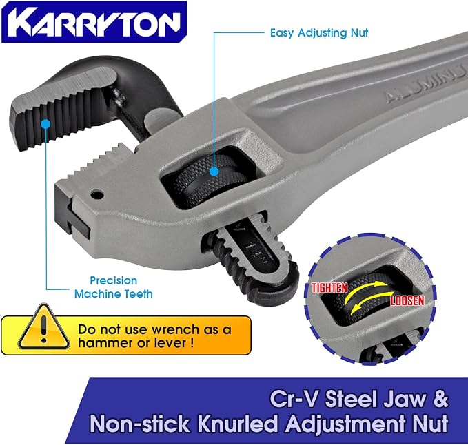 14 Inch Aluminum Offset Pipe Wrench, 3"/76mm Adjustable Jaw Capacity, Heavy Duty Plumbers Wrench with Drop Forged Steel Jaw(CR-V), Perfect Plumbing Tool Exceed GGG Standard