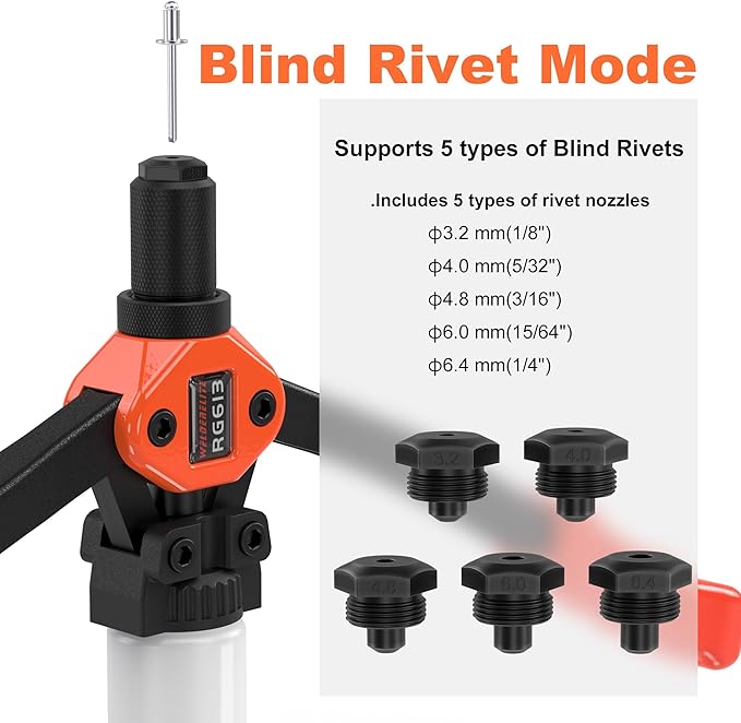 Dual-Function Rivet Nut Tool Rivet Gun Kit Including 405 pcs Rivet Nuts Blind Rivets 15 Mandrels 5 Rivet Nozzles, Multi-Purpose