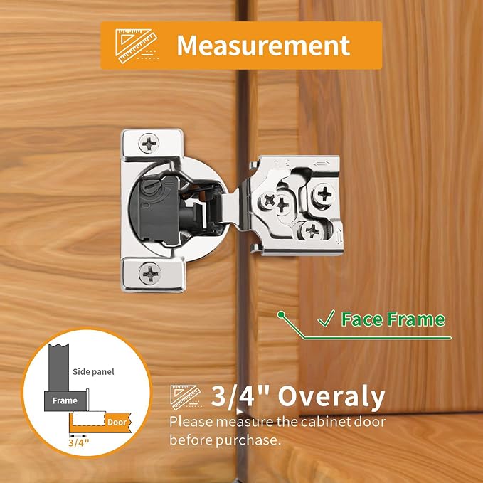 Chibery 10 Pack 3/4" Overlay 4D Soft Close Concealed Hinges for Face Frame Door, Adjustable Closing Speed, Smooth Slow Self Close Hinges, Satin Nickel, 105° Open Angle Stainless Steel Cabinet Hinges