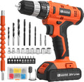 FADAKWALT 20V Electric Power Drill Set, Torque 30N, 21+1 Torque Setting, 3/8-Inch Keyless Chuck, LED Electric Drill Kit, Orange