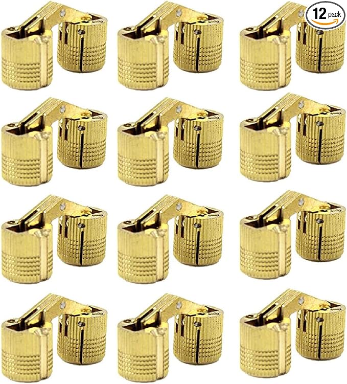 12 Pcs 16mm Brass Barrel Hinges Hidden Invisible Cabinet Furniture Hinges Concealed 180 Degree Opening Angle