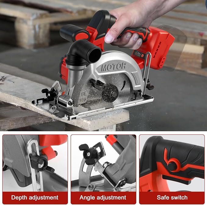 6 Inch Circular Saw for Milwaukee M18 18V Battery (No Battery), Brushless Cordless Round Saw Kit with 0-45° Cutting Bevel, 6200 RPM, Idea for Wood Plastic Soft Metal