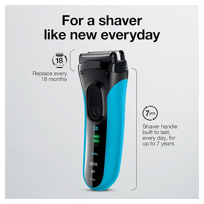 Braun Electric Series 3 Razor with Precision Trimmer, Rechargeable, Wet & Dry Foil Shaver for Men, Blue/Black, 4 Piece (Pack of 2)