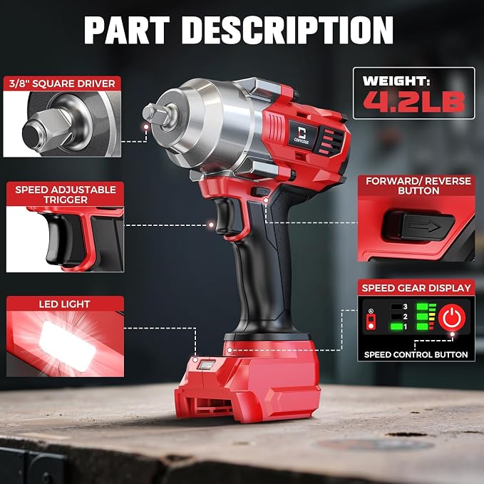 Cerycose Cordless Impact Wrench 3/8" Compatible with Milwaukee 18V Battery, 600Ft-lbs (800N·m), Brushless Electric Impact Driver, 2400 RPM, LED Light – Compact, Light-Duty(No Battery)