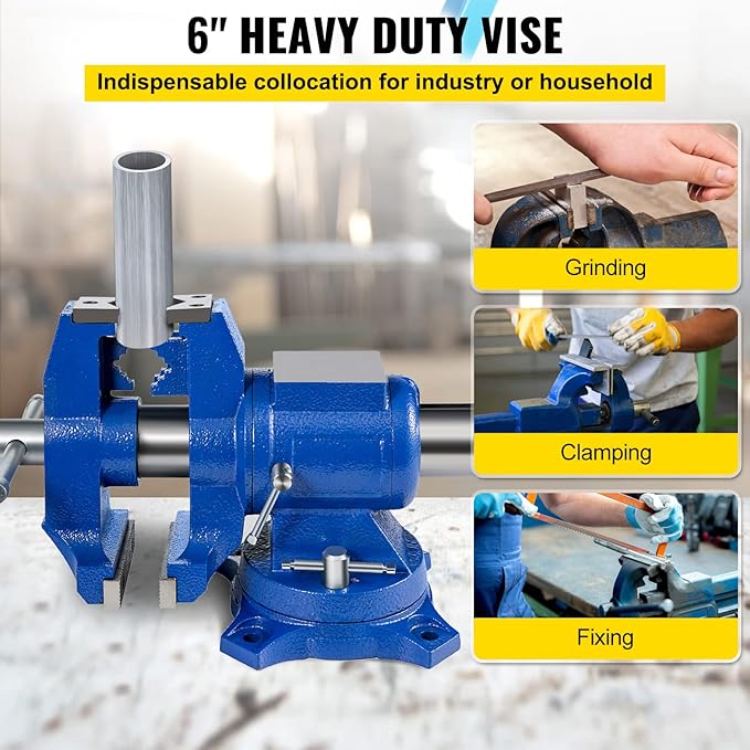 VEVOR Bench Vise 6 Inch, Double Swivel Rotating Heavy Duty Vise Head/Body Rotates 360°,Pipe Vise Bench Vices 30Kn Clamping Force,for Clamping Fixing Equipment Home or Industrial Use