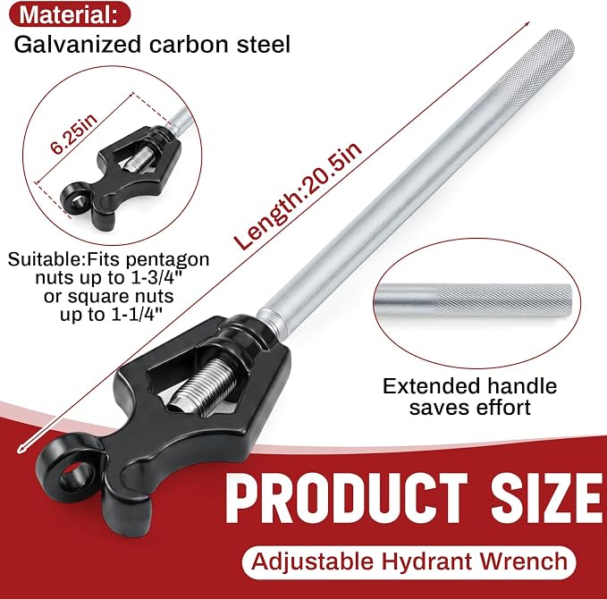Tandefio 1 Pcs Fire Hydrant Wrench, Pentagon 1-3/4" /square 1-1/4", Black | Adjustable Hydrant Key for Utility Crews, Multifunctional Hydrant Wrench for Tightening Fire Nuts Tightening Water Pipes