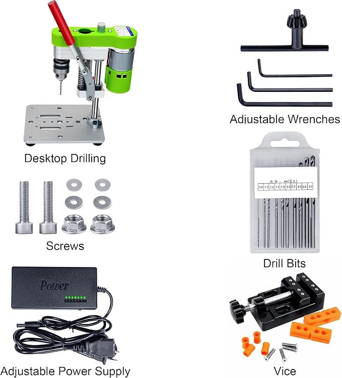 Mini Drill Press, Benchtop Portable Electric Drilling Machine, CNC 795 Motor, B10 Chuck, for Metal, Wood, Jewelry, DIY Crafts (green)