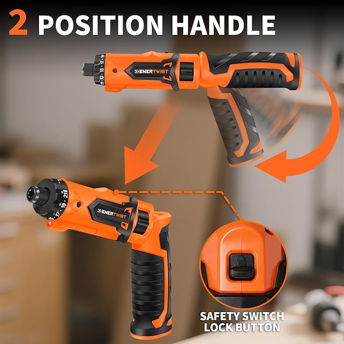 ENERTWIST Cordless Screwdriver, 8V Max 10Nm Electric Screwdriver Rechargeable Set with 82 Accessory Kit and Charger in Carrying Case, 21+1 Cluth, Dual Position Handle, LED Light, ET-CS-8